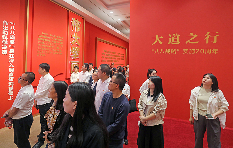 大道之行——“八八戰(zhàn)略”實(shí)施20周年大型主題展覽開展以來(lái)，觀眾絡(luò)繹不絕。